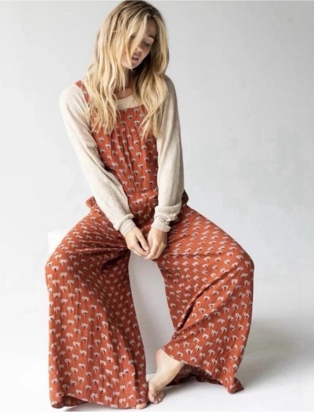 NATURAL LIFE Rust Floral Wide-Leg Jumpsuit